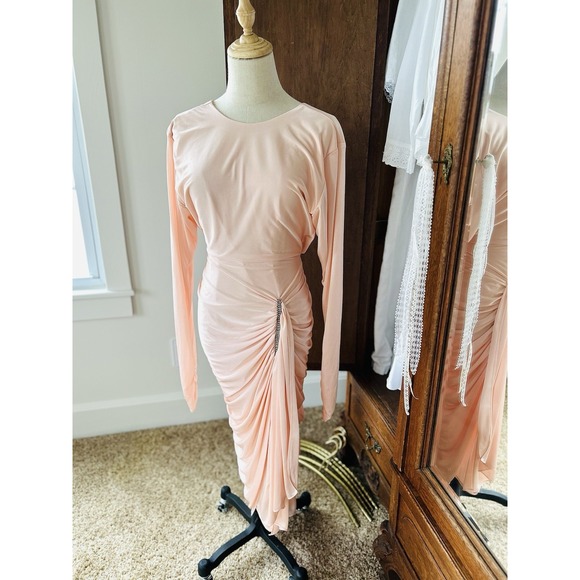 Dresses & Skirts - Vintage 70's Peach Draped‎ Ruched Wrap Dress Size Small